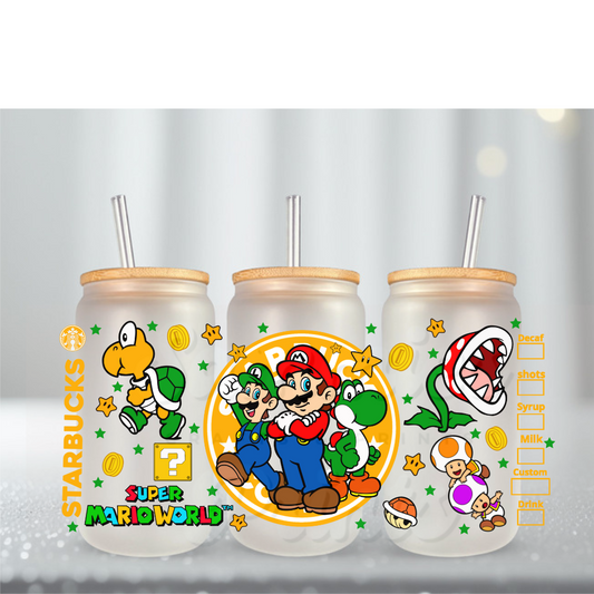Mario Crew Yellow Stars UV DTF Cup Wrap