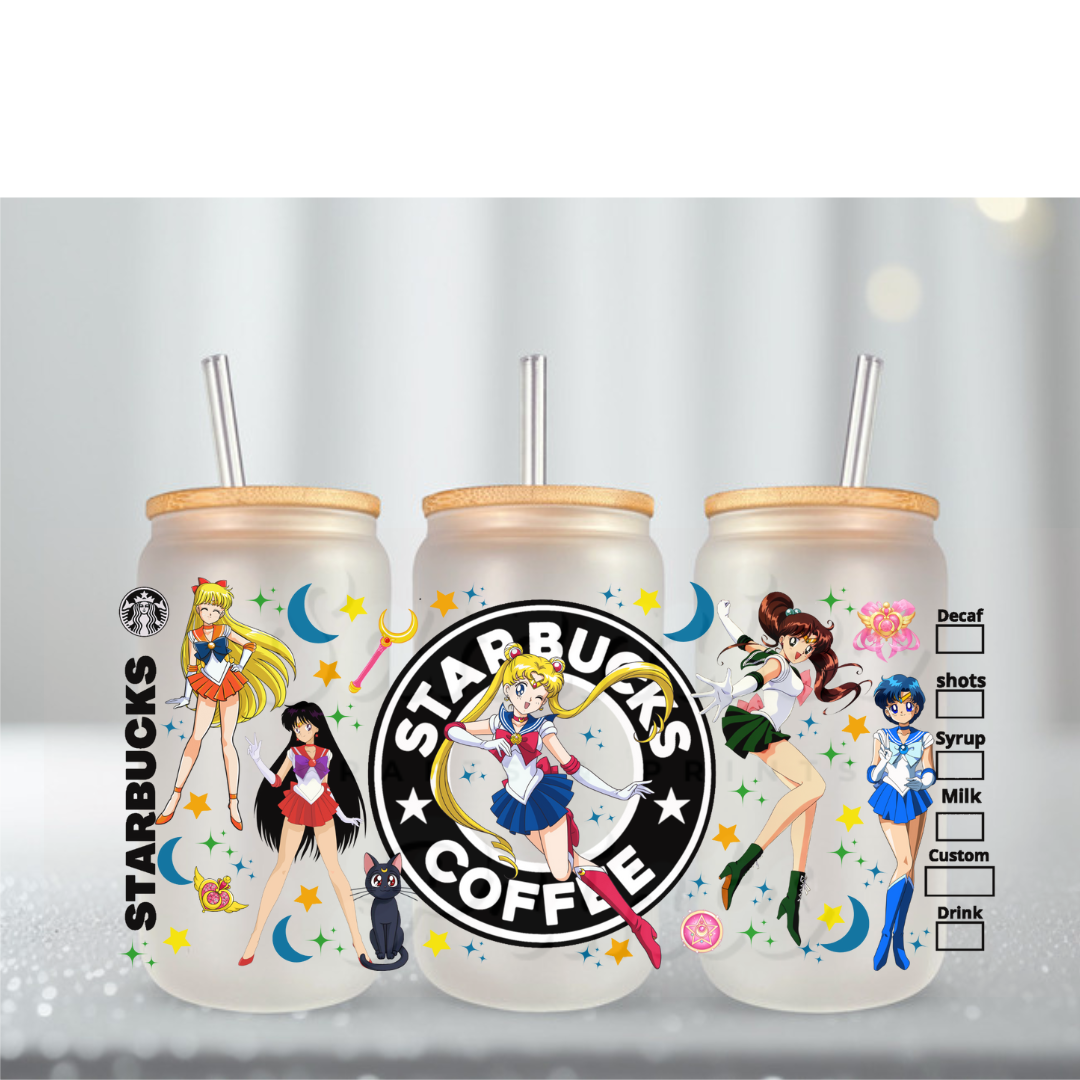 Sailor Girl Black Starbs UV DTF Cup Wrap