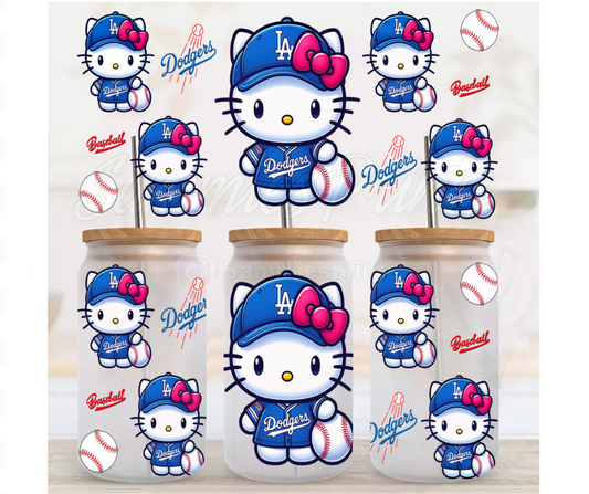 Kitty Blue Baseball UV DTF Cup Wrap