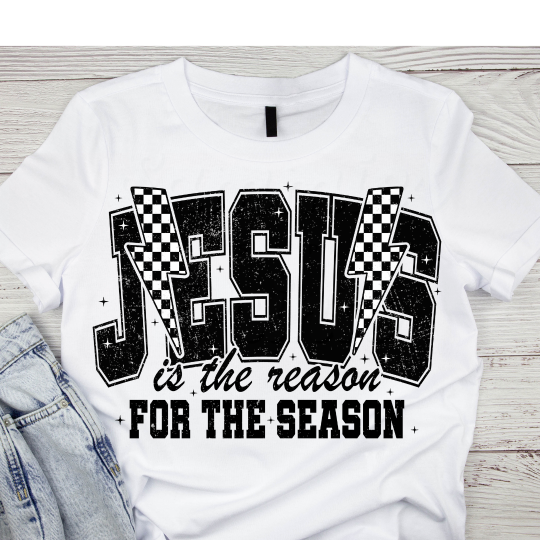 Tis The Season Jesus Black Vintage DTF Heat Transfer