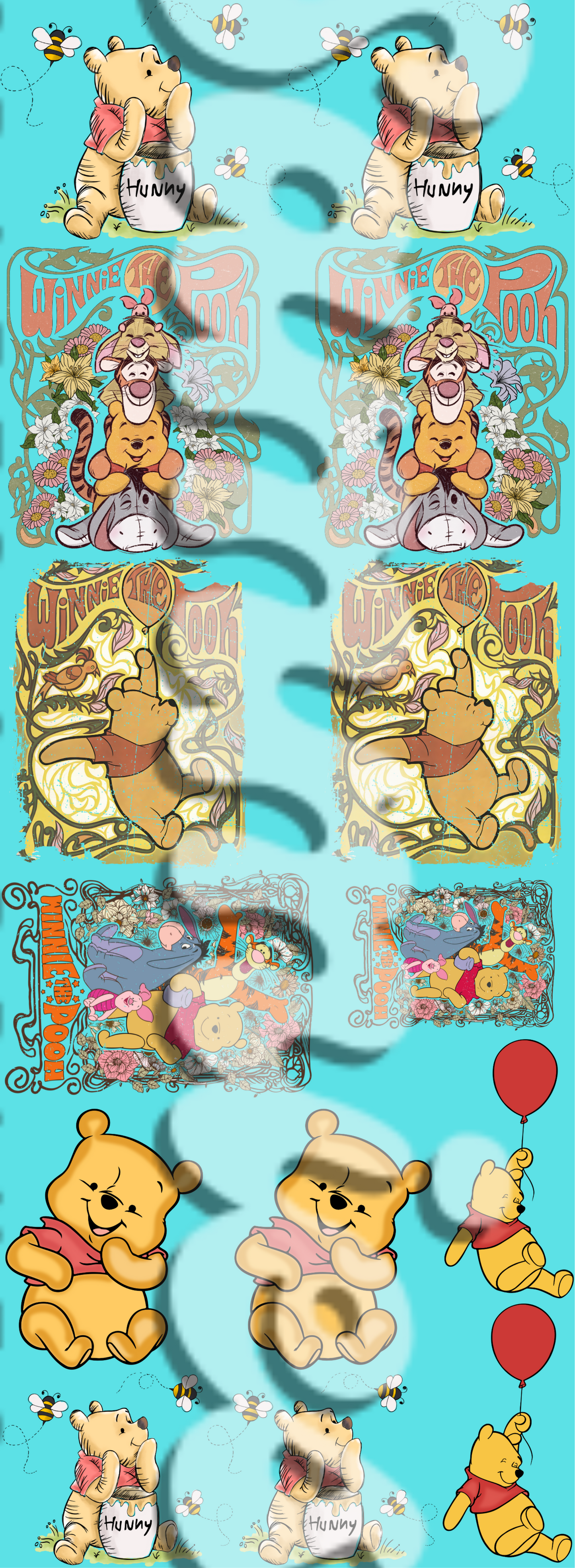 Yellow Bear 22x60" Pre-Made Gang Sheet