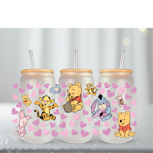 Baby Yellow Bear Purle Hearts UV DTF Cup Wrap