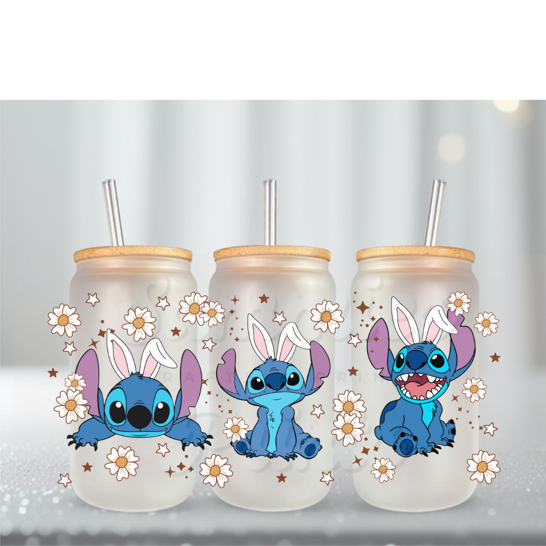 Blue Alien Big Bunny Ears UV DTF Cup Wrap