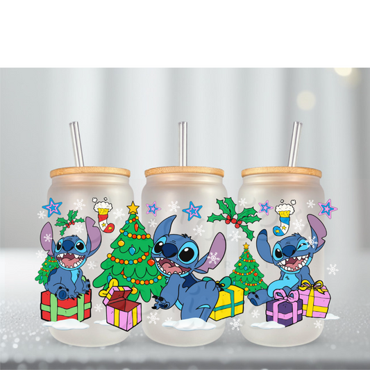 Blue Alien Christmas Boxes UV DTF Cup Wrap