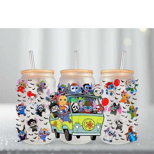 Blue Alien Dog Bus UV DTF Cup Wrap