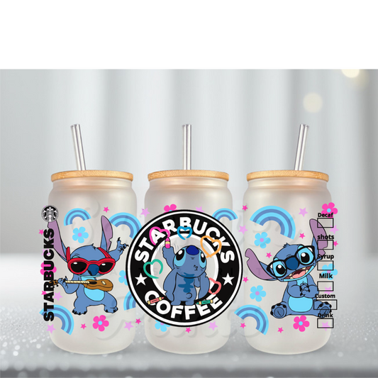 Blue Alien Drawing Starbs UV DTF Cup Wrap