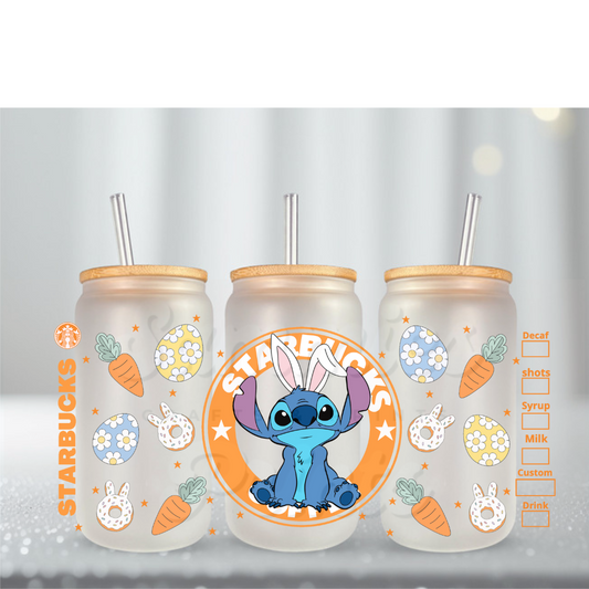 Blue Alien Easter Orange Stars UV DTF Cup Wrap