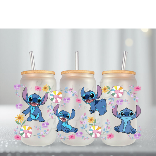 Blue Alien Flowers UV DTF Cup Wrap