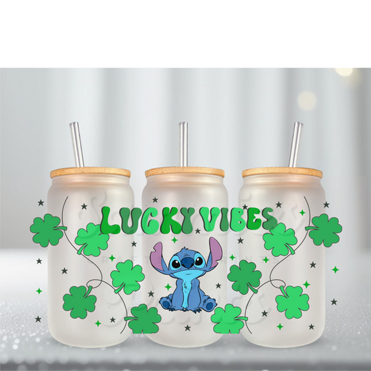 Blue Alien Lucky Vibes Clover UV DTF Cup Wrap