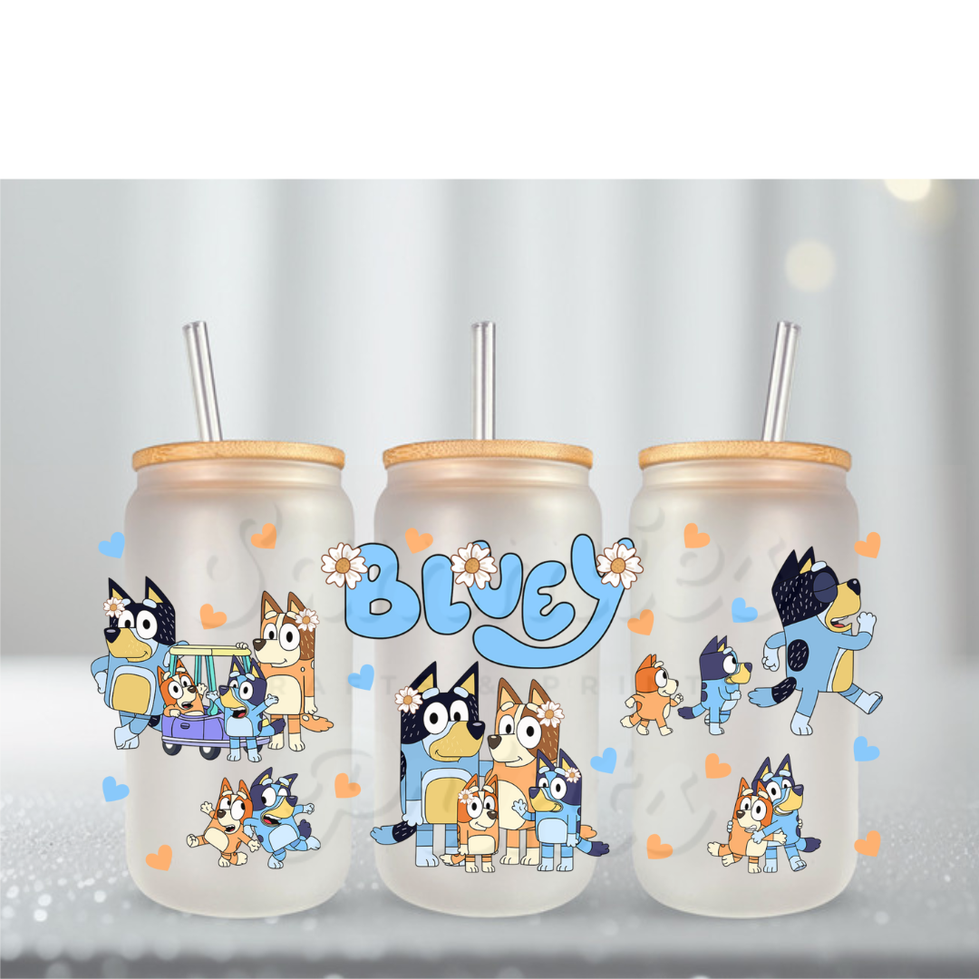 Blue Dog Family Car UV DTF Cup Wrap