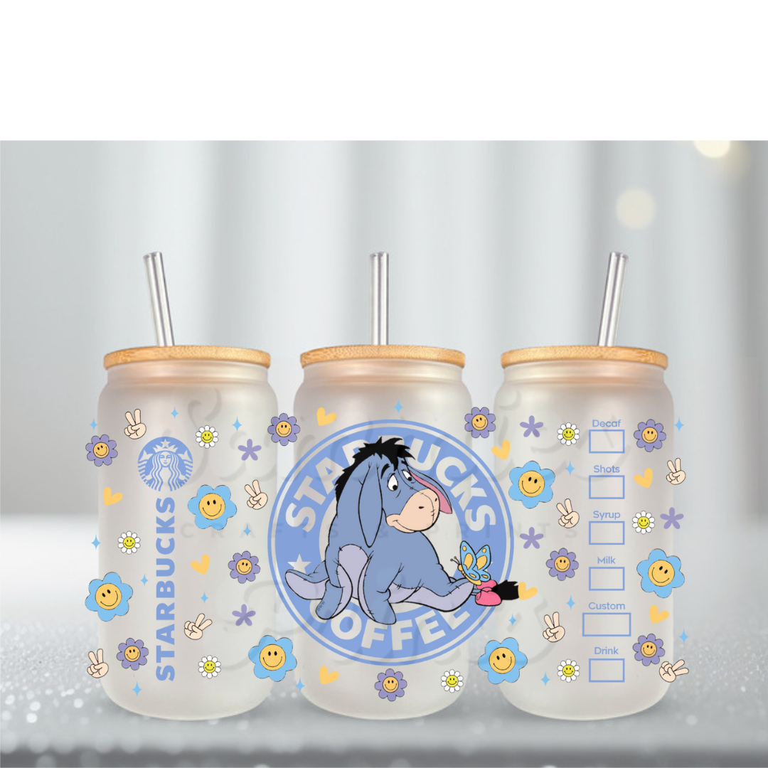 Blue Donkey Strbs Happy Flowers UV DTF Cup Wrap