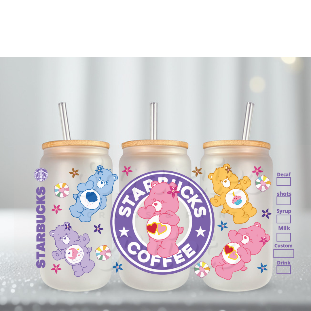 Caring Bear Purple Starbs UV DTF Cup Wrap