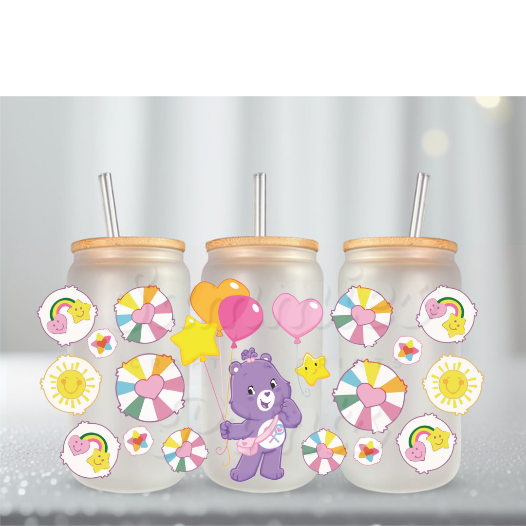 Caring Bears Purple W Balloons UV DTF Cup Wrap