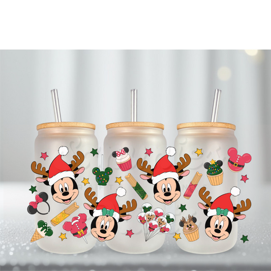 Christmas Boy & Girl Mouse Head Snacks UV DTF Cup Wrap