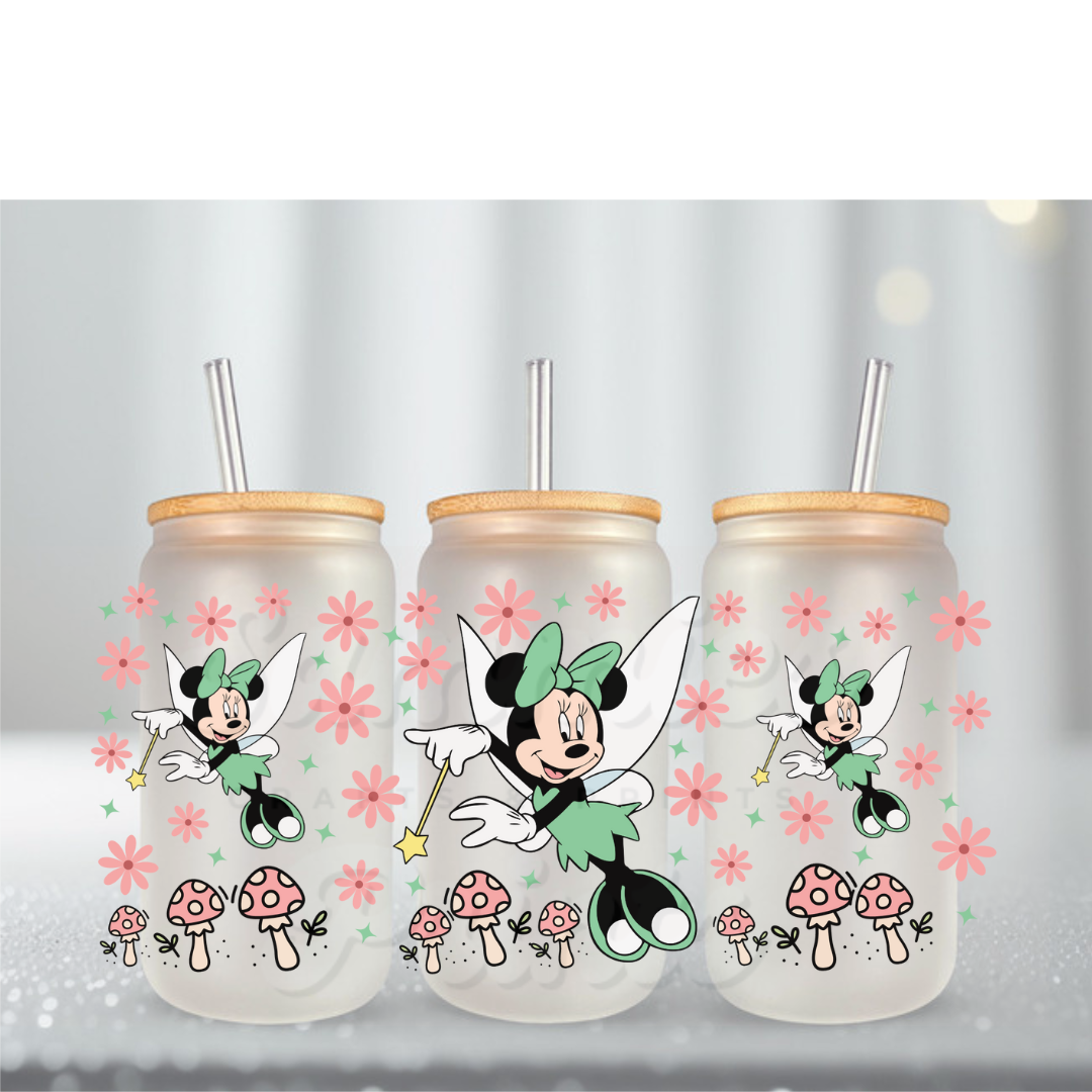 Girl Mouse Green Fairy Flowers UV DTF Cup Wrap