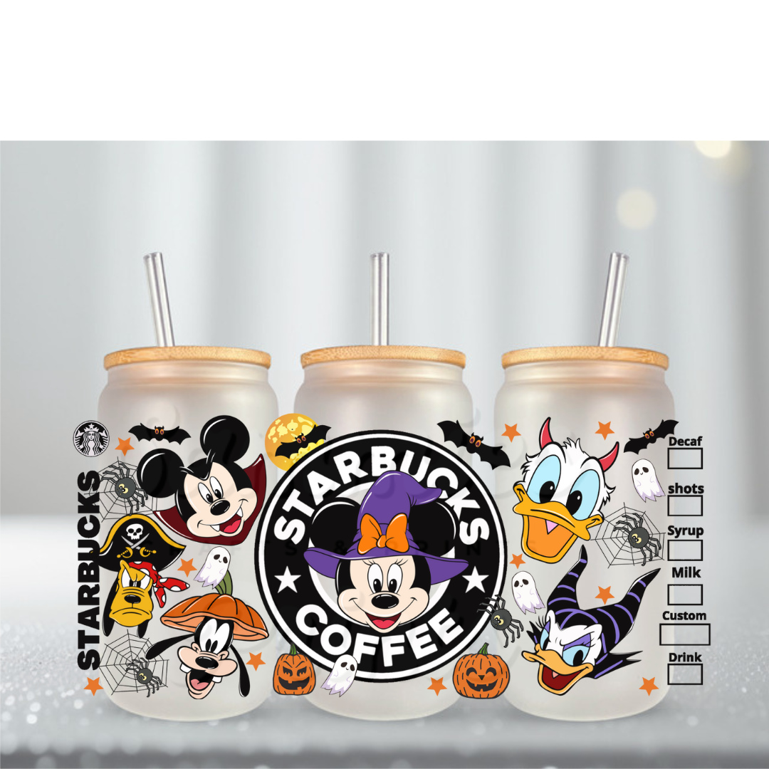 Girl Mouse W Crew Starbs Spooky UV DTF Cup Wrap