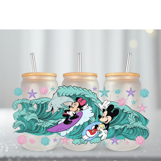 Girl & Boy Mouse Surfing UV DTF Cup Wrap