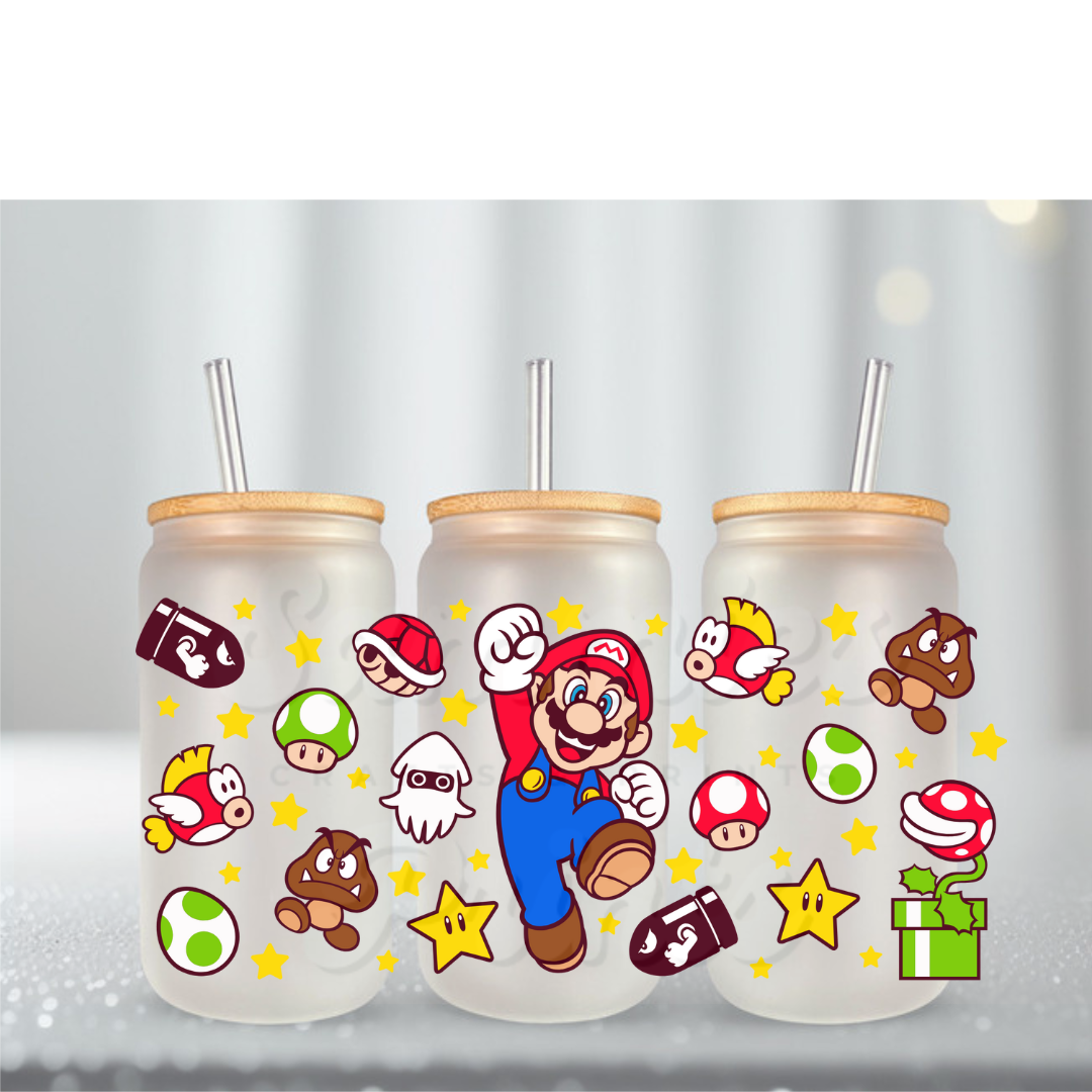 Mario Big Jumping W Stars UV DTF Cup Wrap