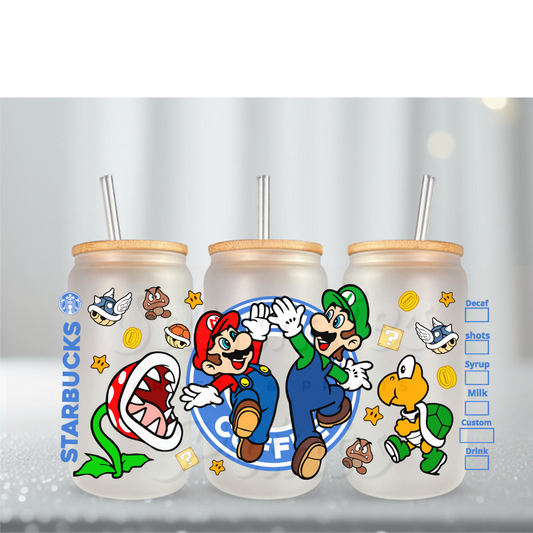 Mario Crew High 5 Blue Starbs UV DTF Cup Wrap