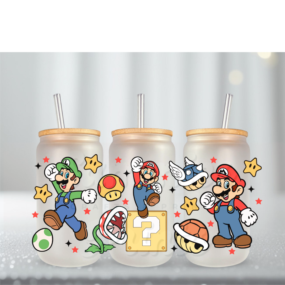 Mario Jumping Off Coin UV DTF Cup Wrap