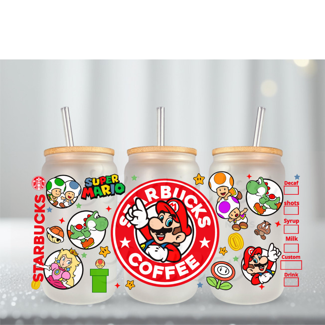 Mario Starbs Red Crew UV DTF Cup Wrap