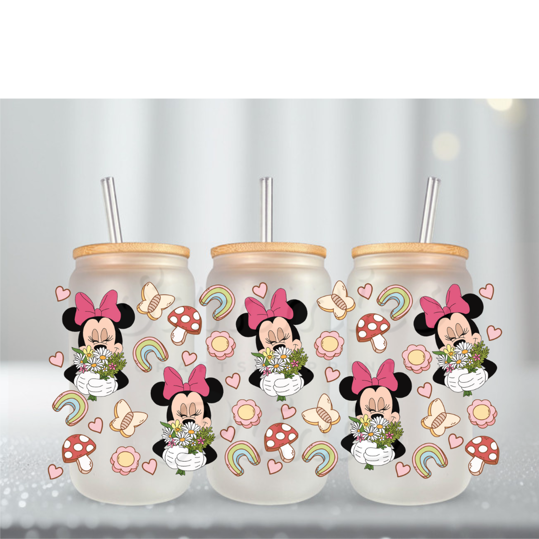 Mouse Girl Smelling Flowers UV DTF Cup Wrap