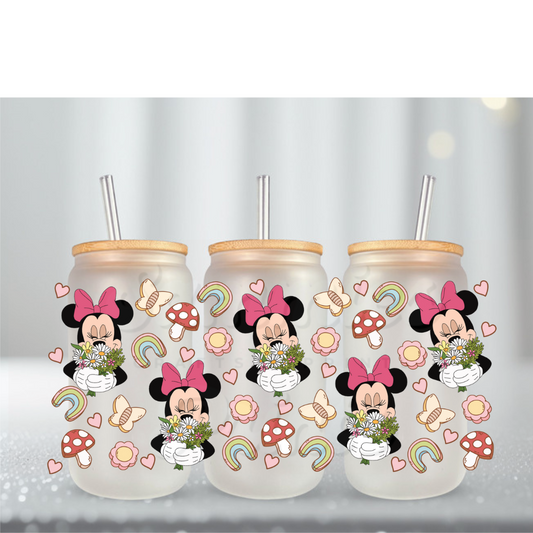 Mouse Girl Smelling Flowers UV DTF Cup Wrap