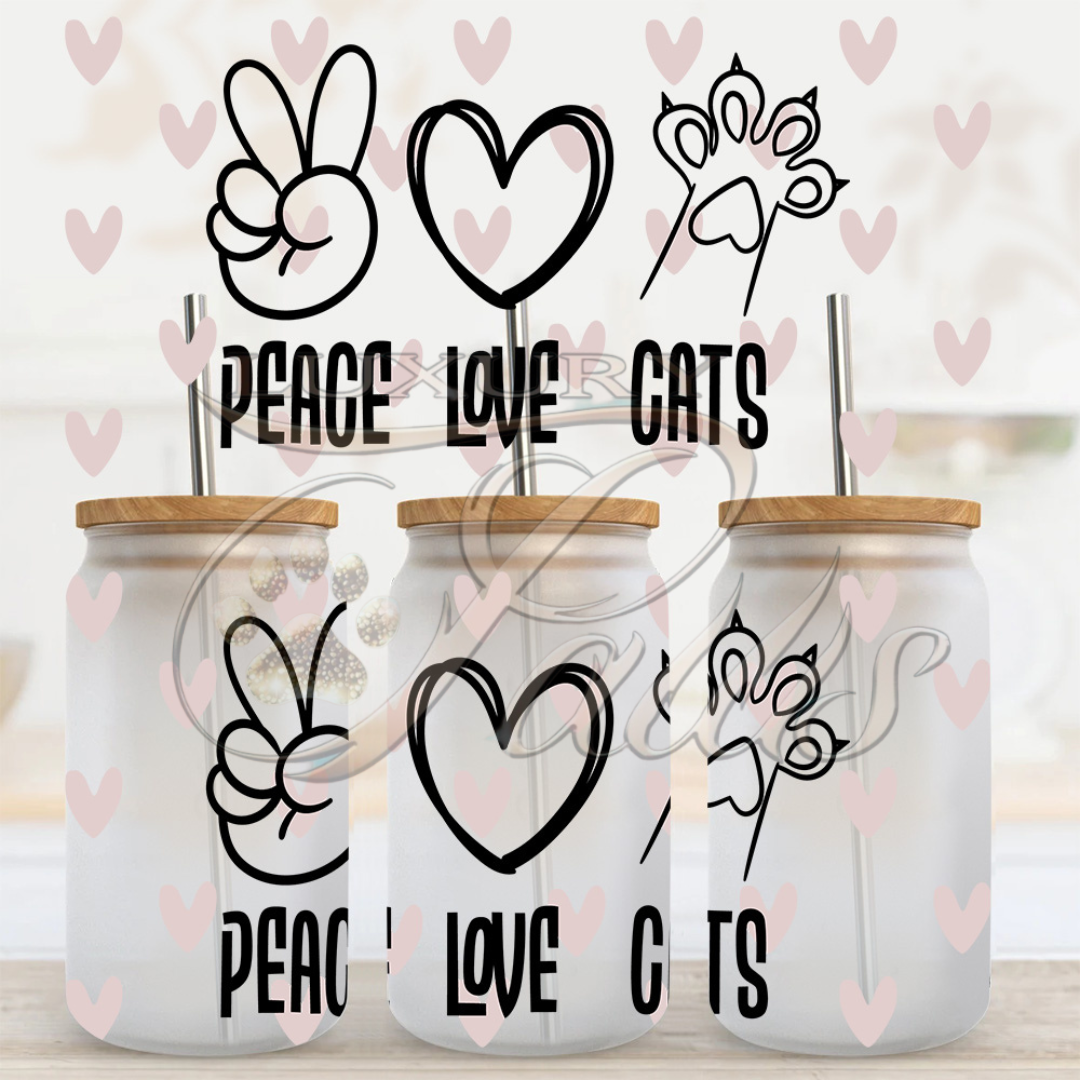 Peace Love Cats UV DTF Cup Wrap