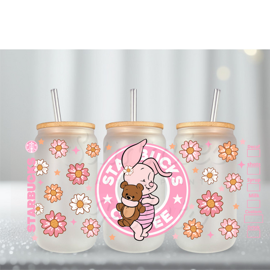 Pink Pig Flowers Starbs UV DTF Cup Wrap