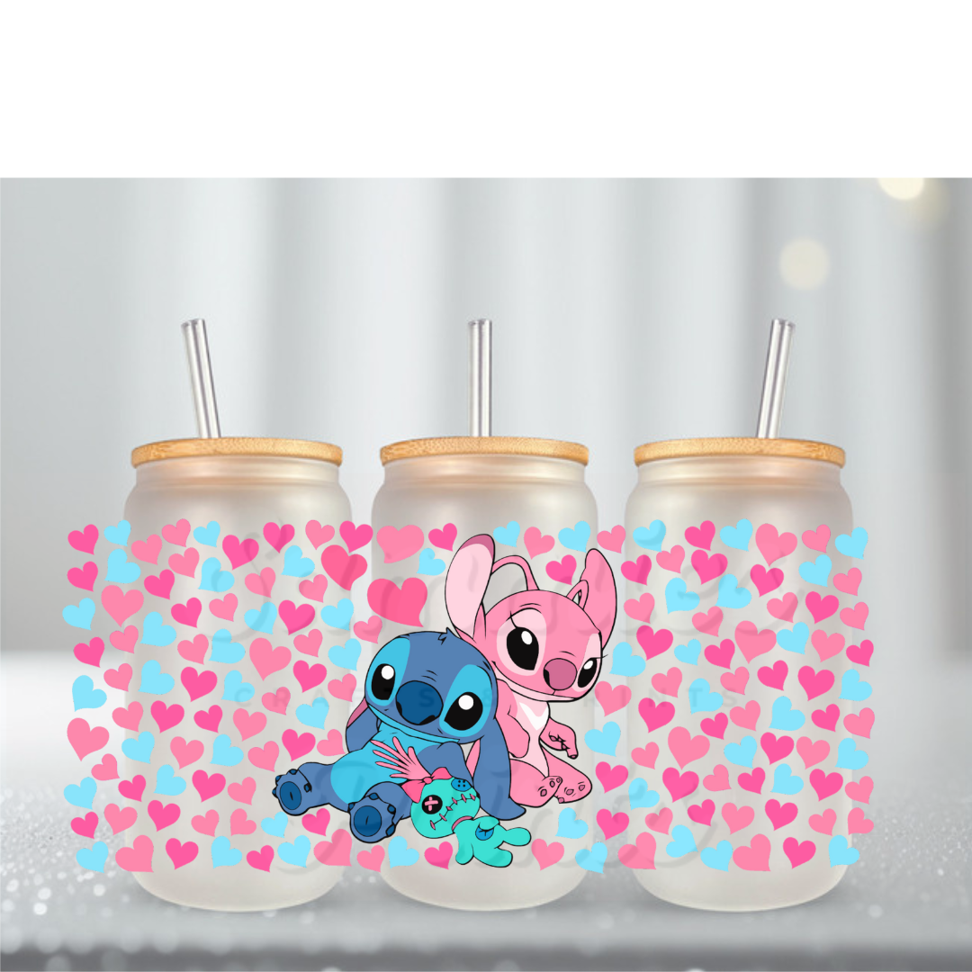 Blue & Pink Alien Multi Hearts UV DTF Cup Wrap