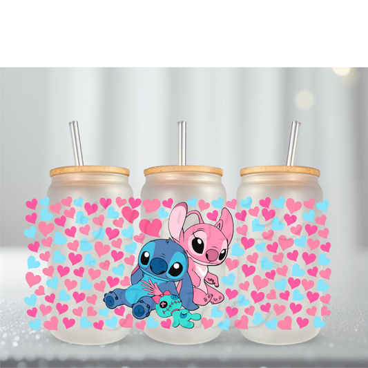 Blue & Pink Alien Multi Hearts UV DTF Cup Wrap