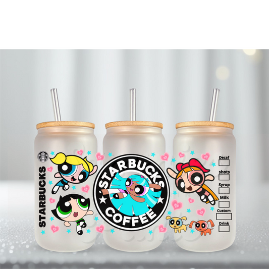 Power P Girls Black Strbs Blu Hair UV DTF Cup Wrap