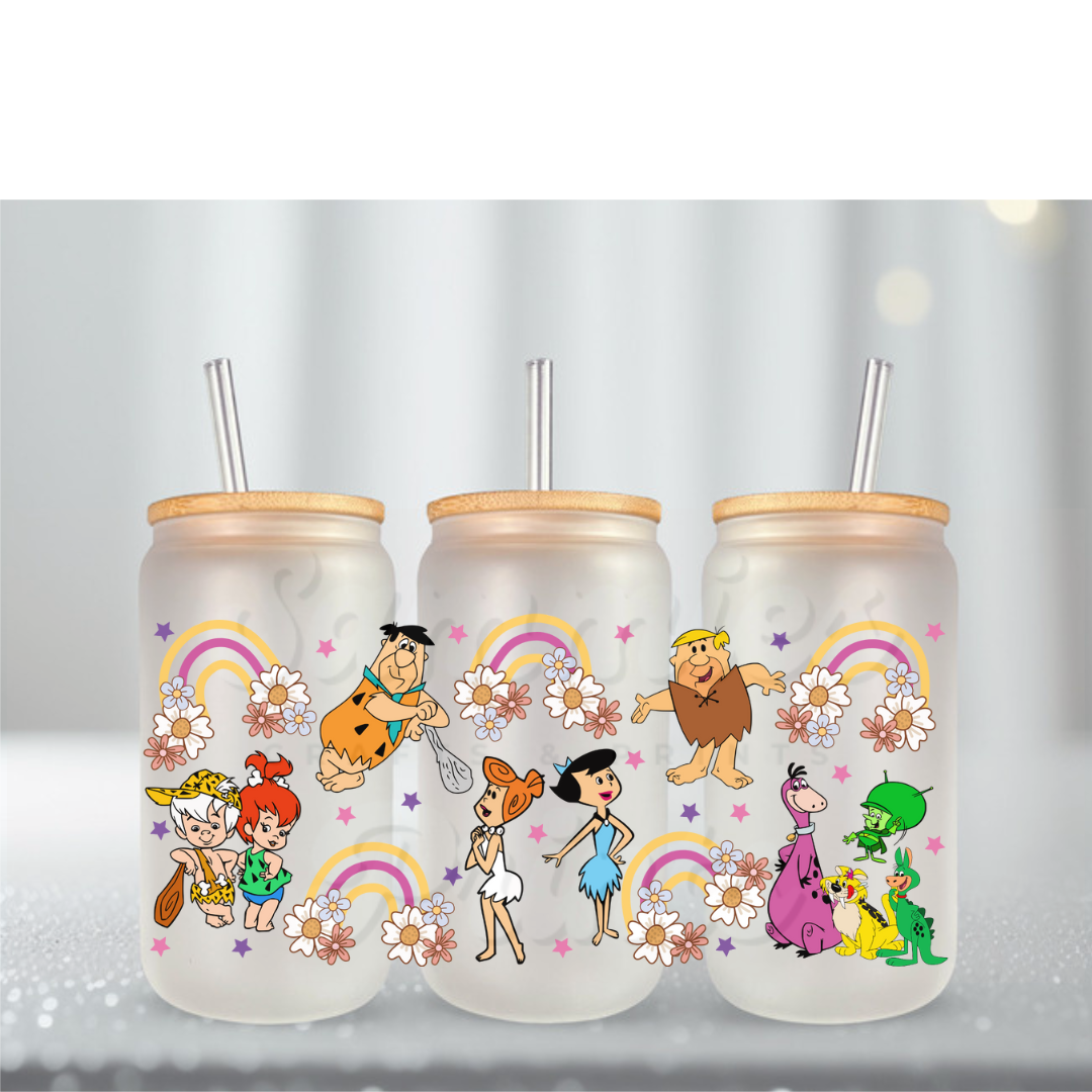 Prehistoric Fam Crew Rainbow Flowers UV DTF Cup Wrap