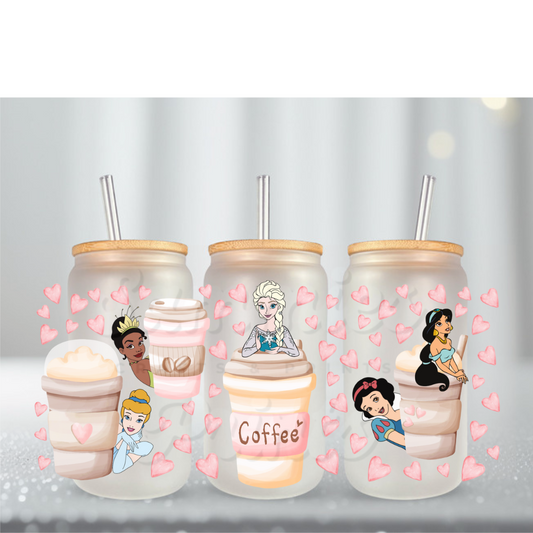 Princesses Hearts Coffee UV DTF Cup Wrap