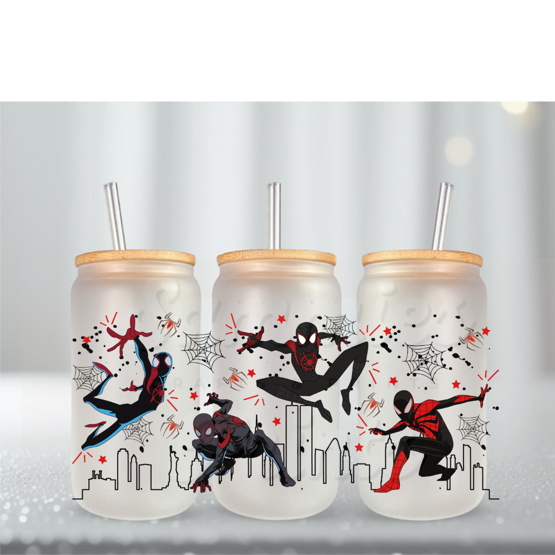 Spidey Black City Scape UV DTF Cup Wrap