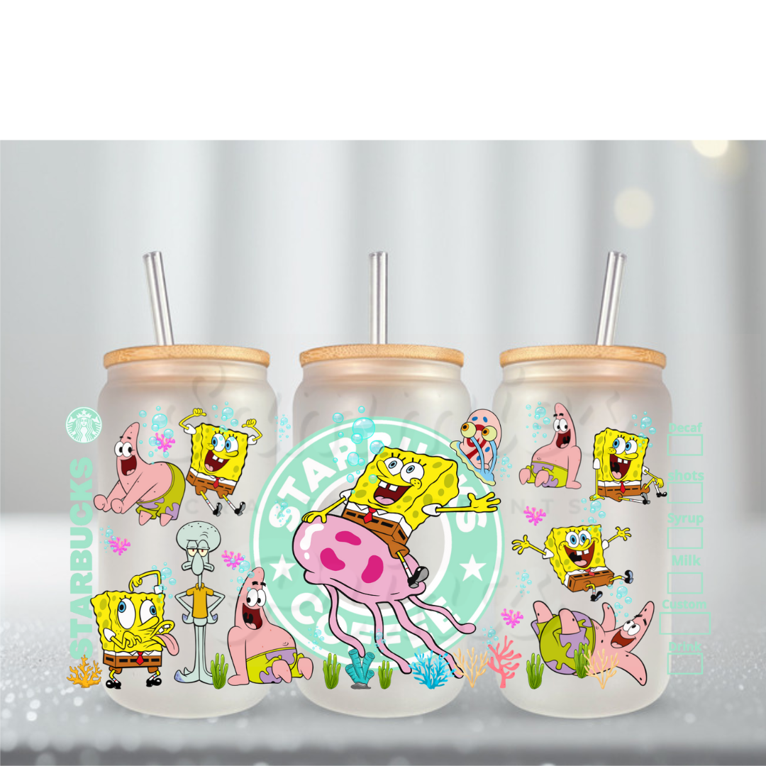 Sponge Teal Starbs UV DTF Cup Wrap