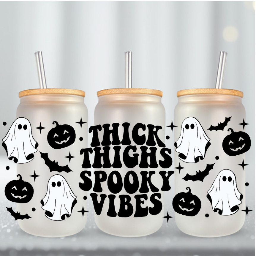Thick Thighs Spooky Vibes Halloween UV DTF Cup Wrap