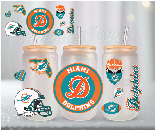 Dolphins Football State UV DTF Cup Wrap