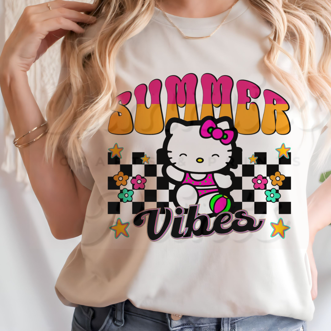 HKitty Pink Swimsuit Summer Vibes DTF Heat Transfer