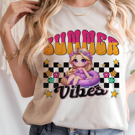 Long Hair Princess Summer Vibes DTF Heat Transfer