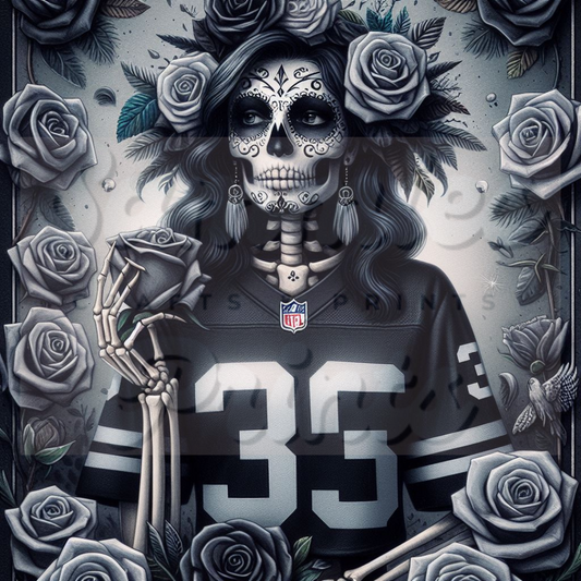 Black and Silver Football Tarot Card Holding Flower DTF Heat Transfer