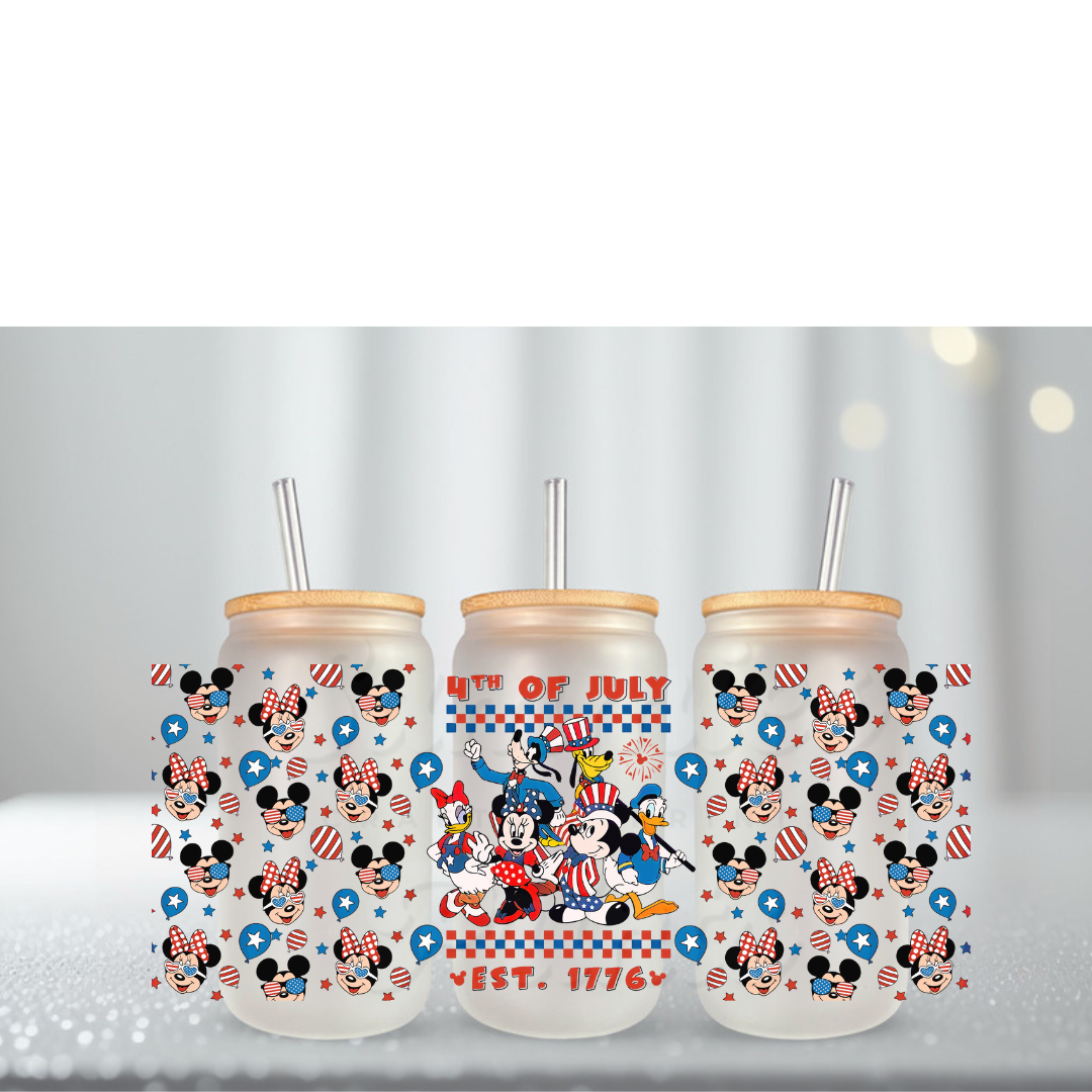 4th of July Mouse Heads Red & White Balloons UV DTF Cup Wrap