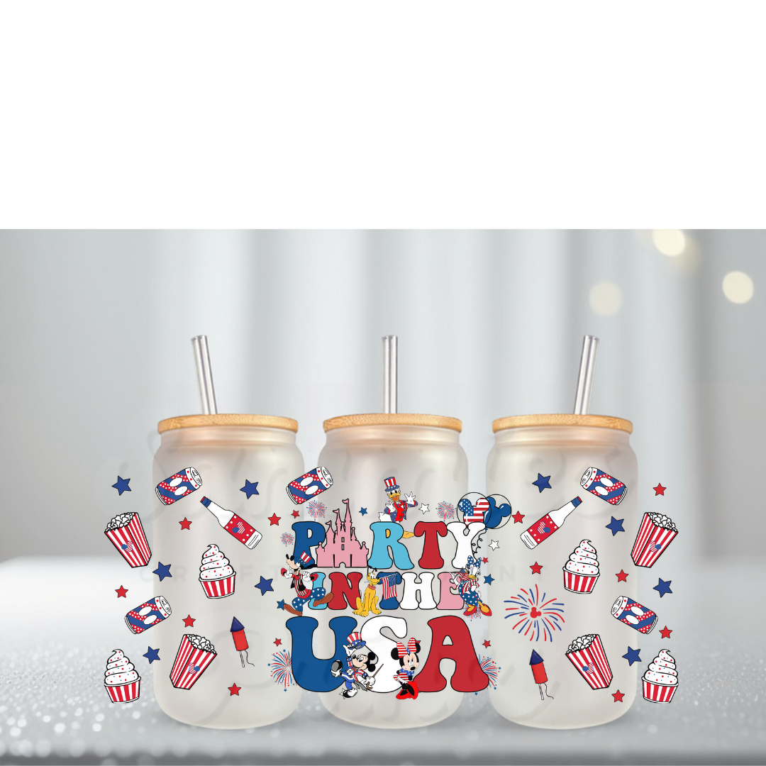 July Mouse Party In The USA Snacks UV DTF Cup Wrap