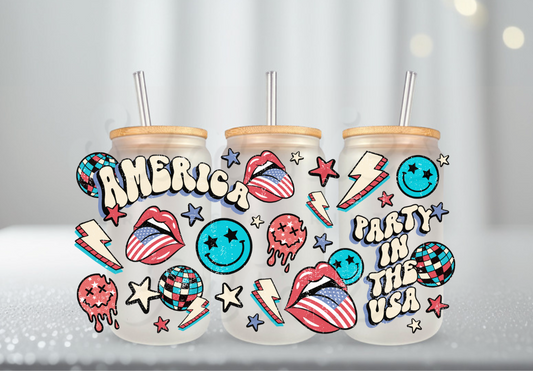 Retro Party In The USA Merica Kiss UV DTF Cup Wrap