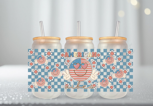 Retro Checker American Vibes 4th Of July UV DTF Cup Wrap