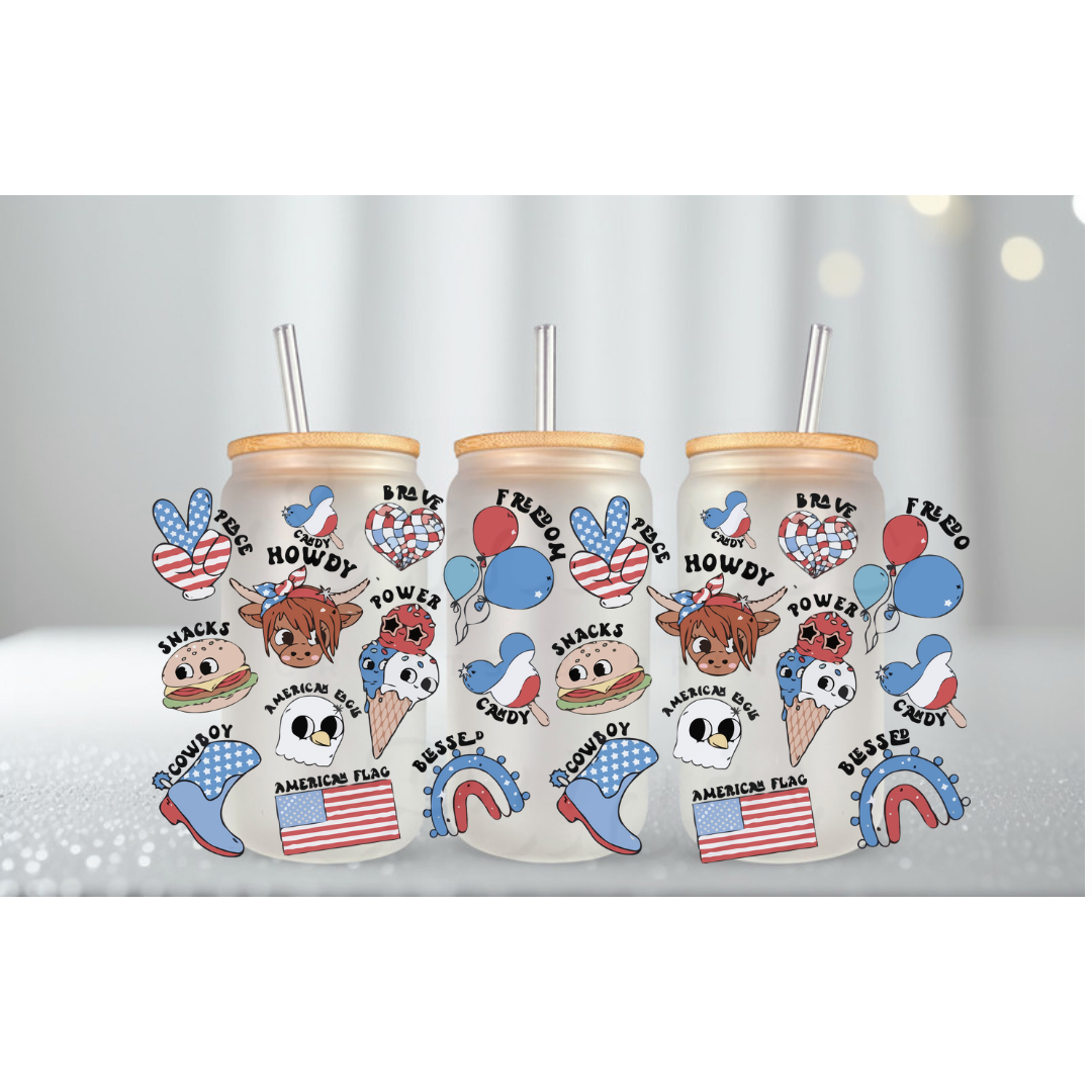 American Vibes Retro 4th Of July (6) UV DTF Cup Wrap