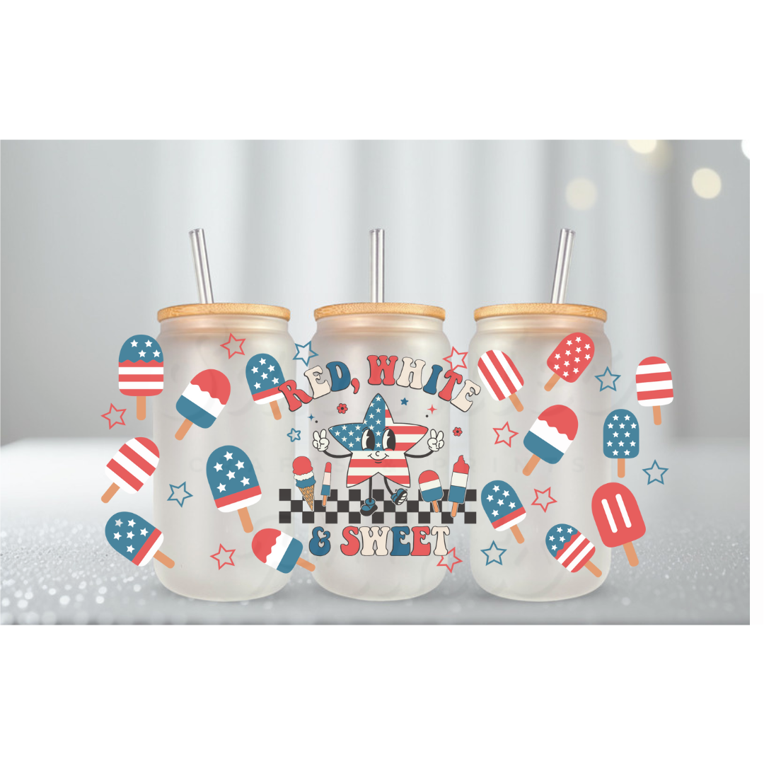 Red White & Sweet 4th of July UV DTF Cup Wrap