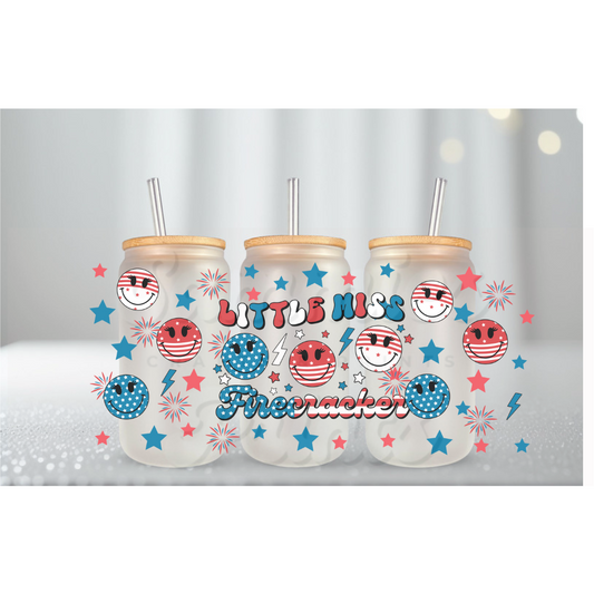 Little Miss Firecracker 4th Of July UV DTF Cup Wrap