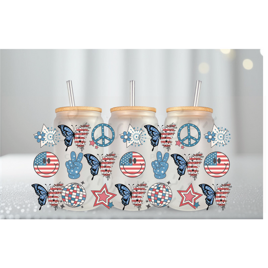 Butterfly Retro 4th of July UV DTF Cup Wrap