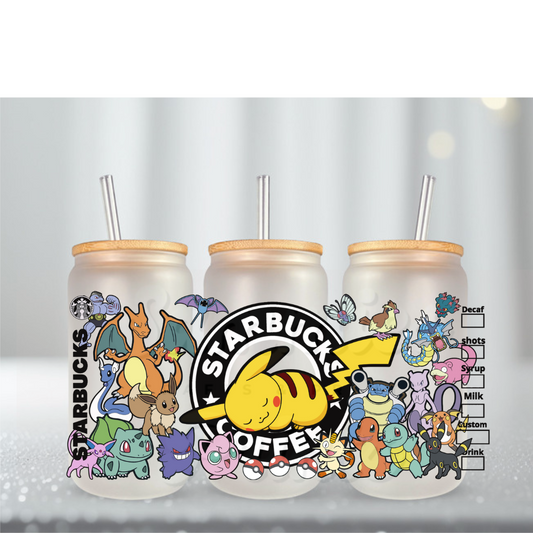 Pika Sleeping Crew Black Starbs UV DTF Cup Wrap